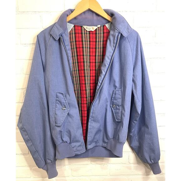 Vintage Mens #40 | Sir Jac Jacket | Light Blue Bomber Jacket | Red Plaid Lined - Picture 1 of 8